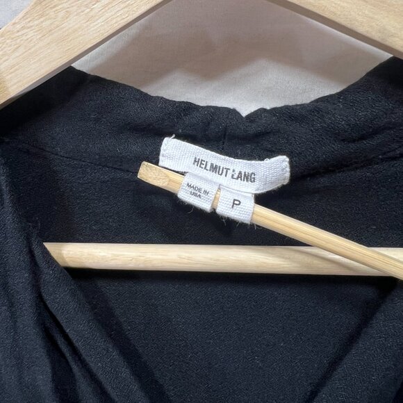 Helmut Lang XS Black Sheer  Long Sleeve V Neck Asymmetrical Hem Whymsical Top - Picture 4 of 10